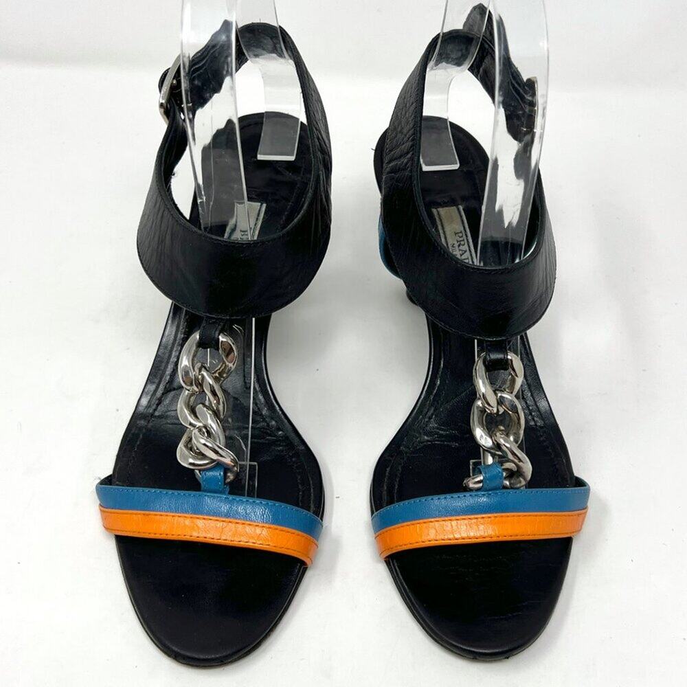 Prada‎ Resort 2016 Chain Heel Sandals Black Blue Yellow Size 37 - Picture 2 of 8